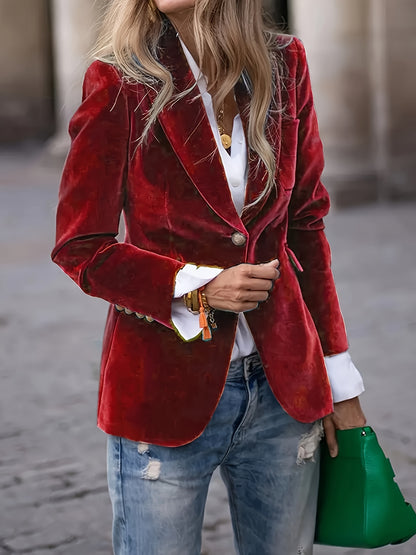 Women's Fitted Velvet-Effect Blazer with Lapel Collar