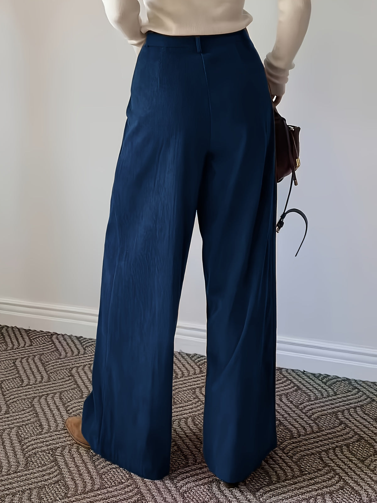 Pantalon Femme Côtelé Taille Haute à Coupe Large Décontracté Élégant