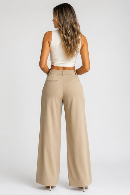 Koriora | Pantalon Tailleur Camille — Pantalon Taille Haute Femme Wide Leg Élégant & Chic