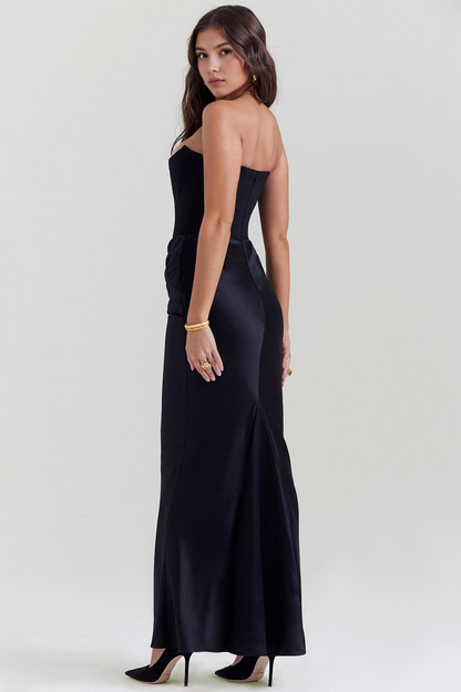 Koriora | Robe Maxi Satinée Serene — Bustier Élégant & Drapé Taille Vert Menthe