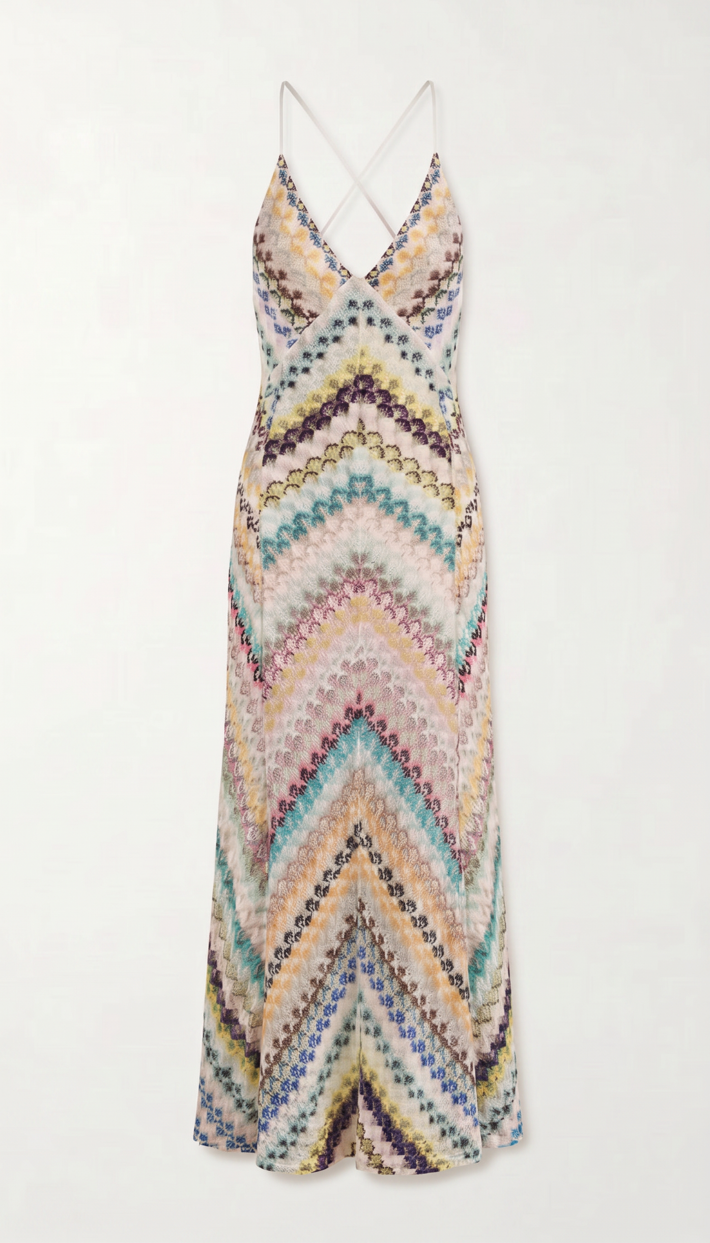 Koriora | Robe Longue Crochet Multicolore Riviera — Dos Nu & Bretelles Croisées