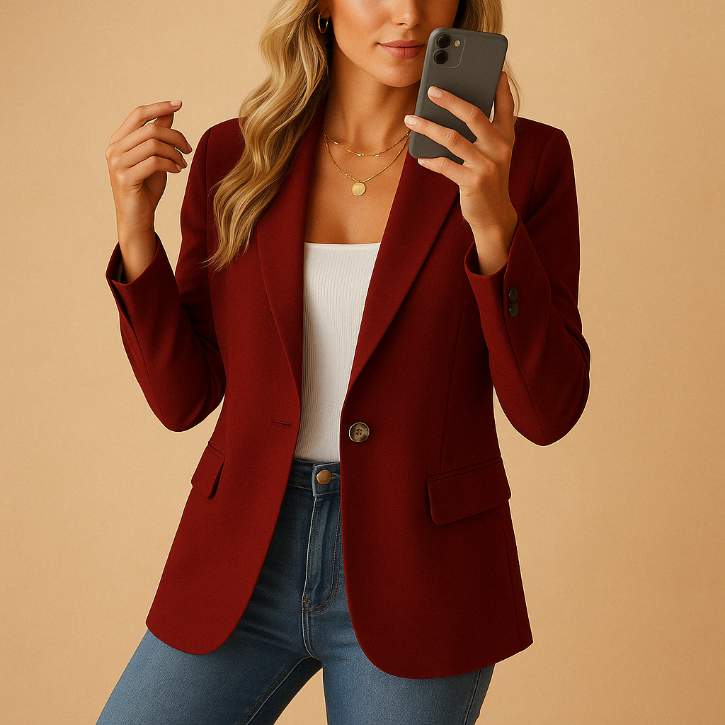 Women's Structured Single-Button Blazer with Lapel Collar
