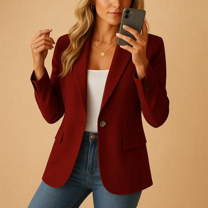 Women's Structured Single-Button Blazer with Lapel Collar