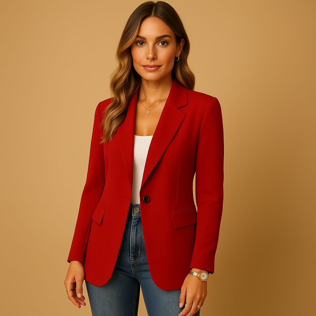 Women's Structured Single-Button Blazer with Lapel Collar