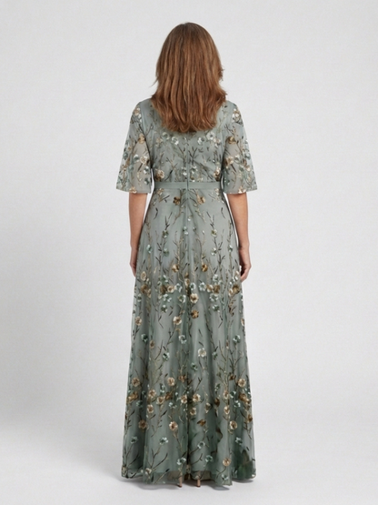 Evadne | Floral V Neck Short Sleeve Maxi Dress