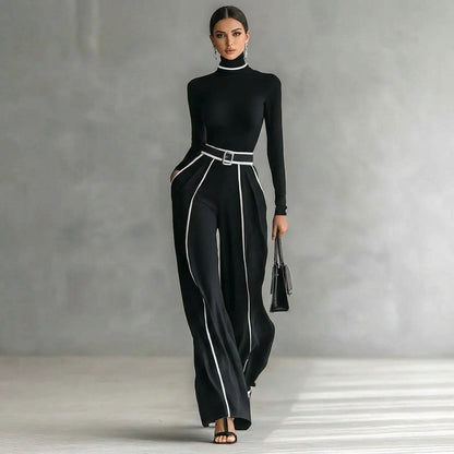 Koriora | Ensemble Milou – Ensemble Femme 2 Pièces Élégant | Col Roulé Ajusté & Pantalon Large Taille Haute