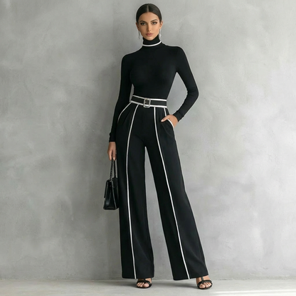 Koriora | Ensemble Milou – Ensemble Femme 2 Pièces Élégant | Col Roulé Ajusté & Pantalon Large Taille Haute