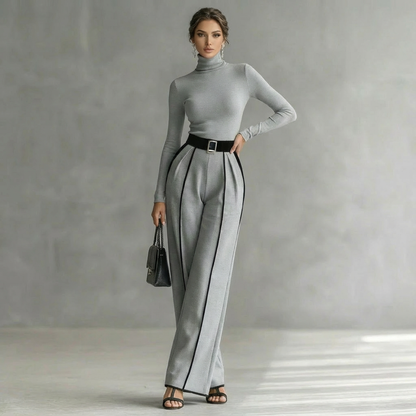 Koriora | Ensemble Milou – Ensemble Femme 2 Pièces Élégant | Col Roulé Ajusté & Pantalon Large Taille Haute