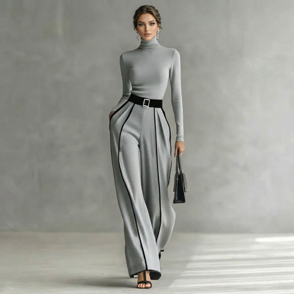 Koriora | Ensemble Milou – Ensemble Femme 2 Pièces Élégant | Col Roulé Ajusté & Pantalon Large Taille Haute
