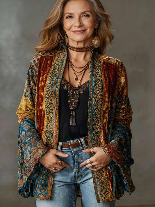Koriora | Women's Oriental-Print Bohemian Cardigan — Flowing Fit and Artistic Vintage Style