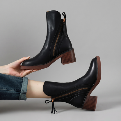 Bottines Femme Ninon à Talon Bloc – Bottines Zippées en Similicuir