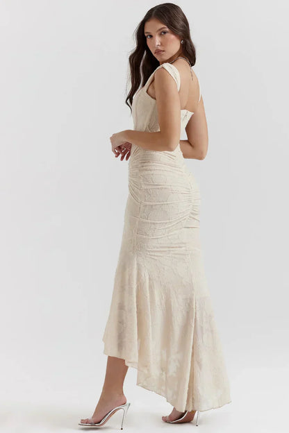 Koriora | Robe Longue Soirée Celestia — Jacquard Floral & Corset Bustier Sirène