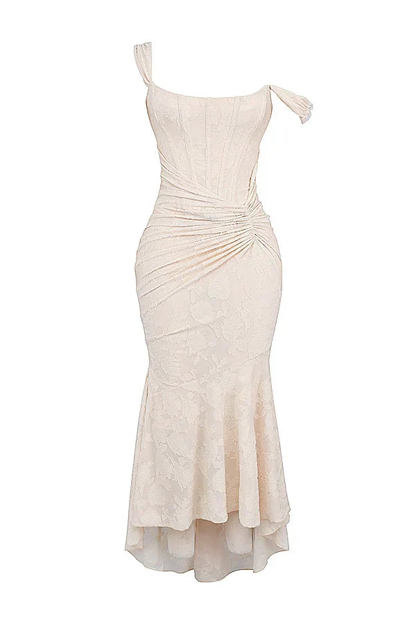 Koriora | Robe Longue Soirée Celestia — Jacquard Floral & Corset Bustier Sirène