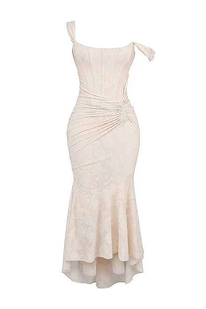 Koriora | Robe Longue Soirée Celestia — Jacquard Floral & Corset Bustier Sirène
