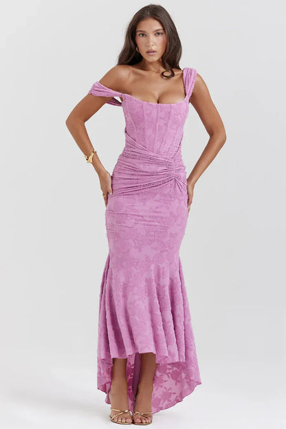 Koriora | Robe Longue Soirée Celestia — Jacquard Floral & Corset Bustier Sirène