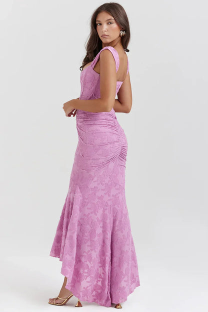 Koriora | Robe Longue Soirée Celestia — Jacquard Floral & Corset Bustier Sirène