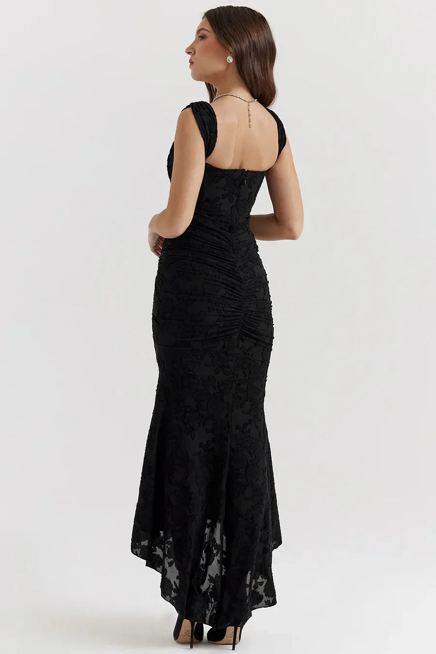 Koriora | Robe Longue Soirée Celestia — Jacquard Floral & Corset Bustier Sirène