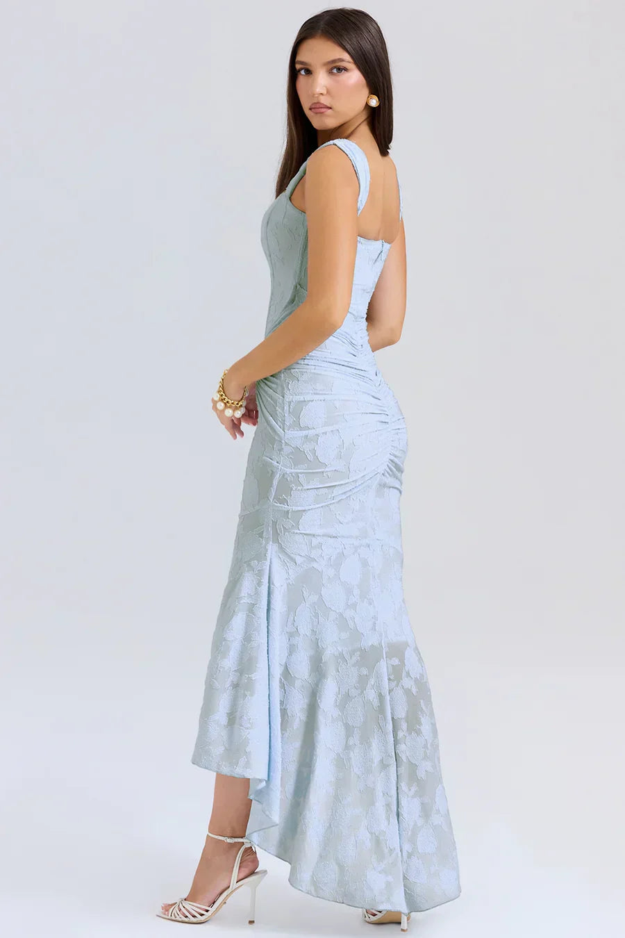 Koriora | Robe Longue Soirée Celestia — Jacquard Floral & Corset Bustier Sirène