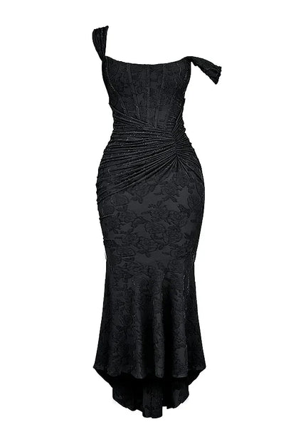 Koriora | Robe Longue Soirée Celestia — Jacquard Floral & Corset Bustier Sirène