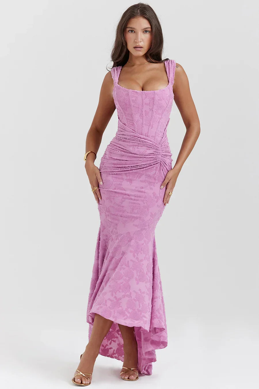 Koriora | Robe Longue Soirée Celestia — Jacquard Floral & Corset Bustier Sirène