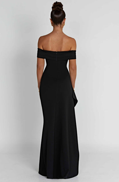 Koriora | Robe Maxi Pailletée Kelly — Bardot Élégant & Fente Haute Glamour