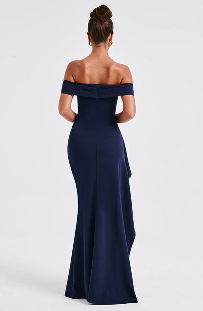 Koriora | Robe Maxi Pailletée Kelly — Bardot Élégant & Fente Haute Glamour