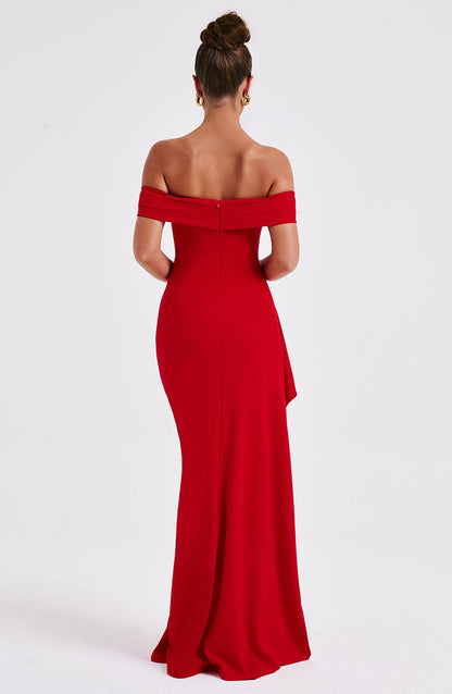 Koriora | Robe Maxi Pailletée Kelly — Bardot Élégant & Fente Haute Glamour