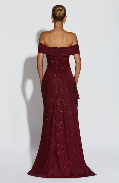 Koriora | Robe Maxi Pailletée Kelly — Bardot Élégant & Fente Haute Glamour