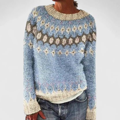 Pull Col Rond Femme Rose  Maille Douce & Motif Fair Isle