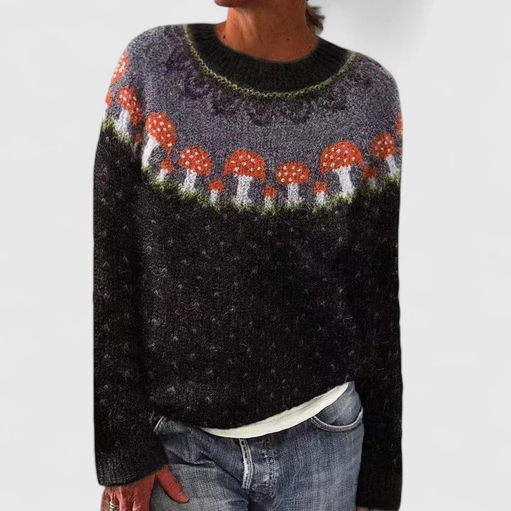 Pull Col Rond Femme Rose  Maille Douce & Motif Fair Isle