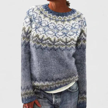 Pull Col Rond Femme Rose  Maille Douce & Motif Fair Isle