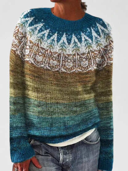 Pull Col Rond Femme Rose  Maille Douce & Motif Fair Isle