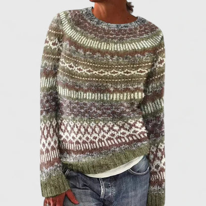 Pull Col Rond Femme Rose  Maille Douce & Motif Fair Isle