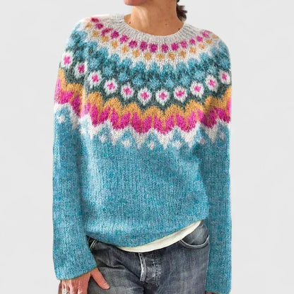 Pull Col Rond Femme Rose  Maille Douce & Motif Fair Isle