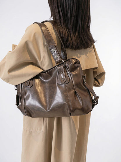 Sac Bandoulière Femme Marron Grand Format – Effet Cuir Style Vintage
