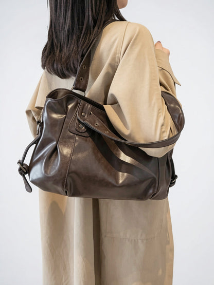 Sac Bandoulière Femme Marron Grand Format – Effet Cuir Style Vintage
