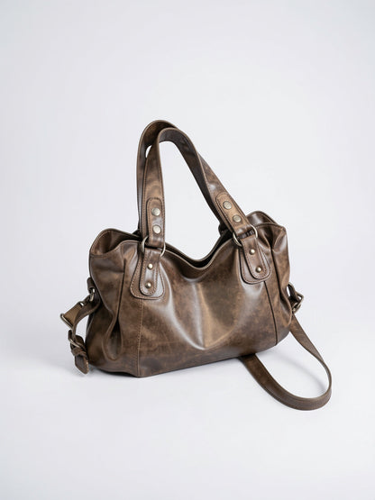 Sac Bandoulière Femme Marron Grand Format – Effet Cuir Style Vintage