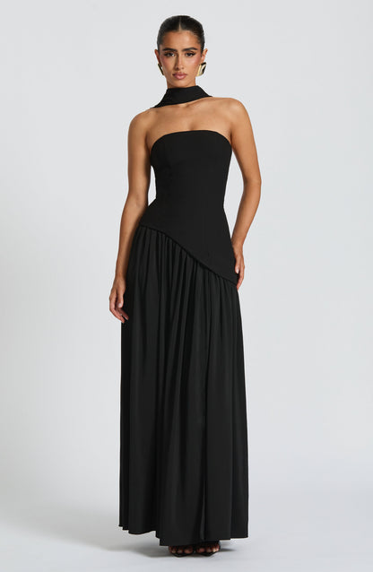 Koriora | Robe longue fendue satinée Twilight Bloom
