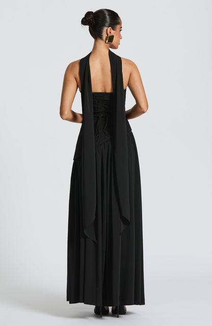 Koriora | Robe longue fendue satinée Twilight Bloom