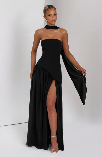 Koriora | Robe longue fendue satinée Twilight Bloom
