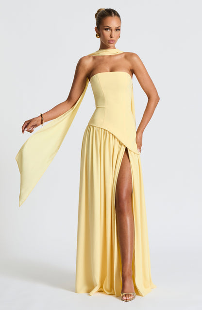 Koriora | Robe longue fendue satinée Twilight Bloom