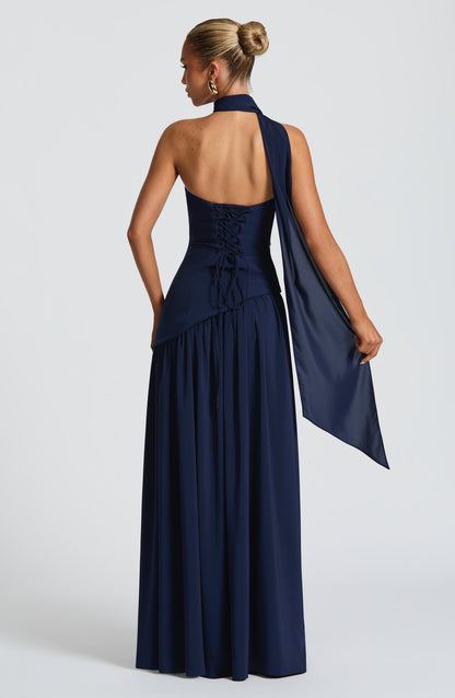 Koriora | Robe longue fendue satinée Twilight Bloom