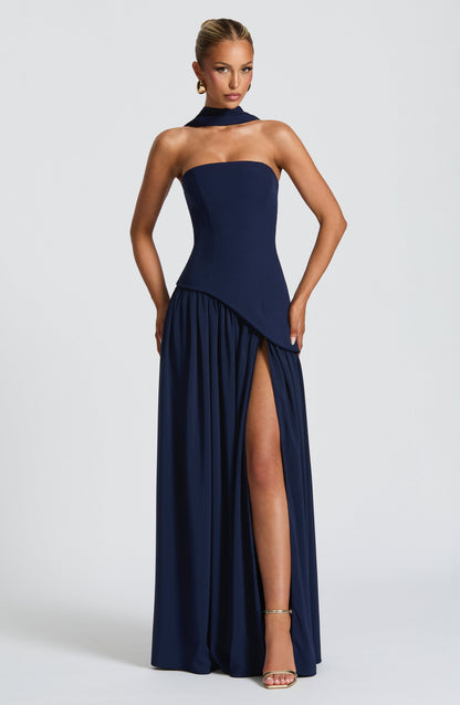 Koriora | Robe longue fendue satinée Twilight Bloom