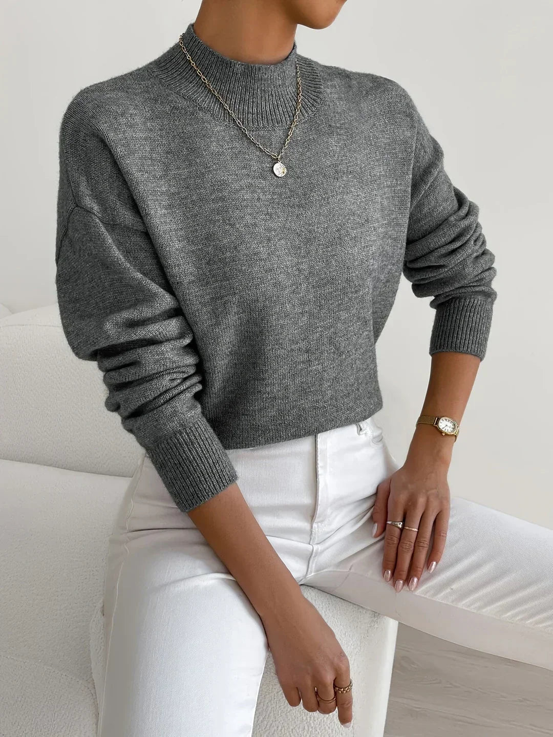 Women's Sage Green Roll-Neck Jumper — Soft Knit and Relaxed Fit