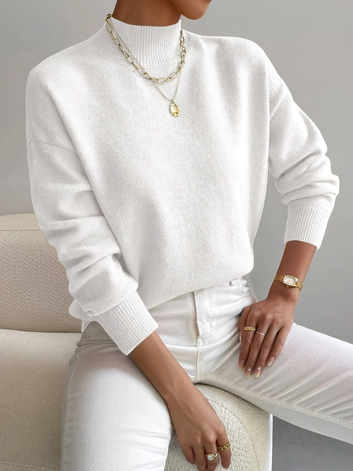 Women's Sage Green Roll-Neck Jumper — Soft Knit and Relaxed Fit