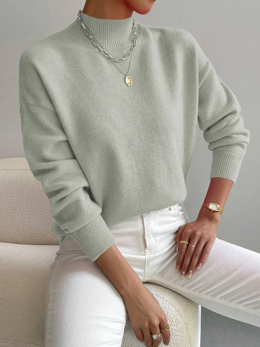 Women's Sage Green Roll-Neck Jumper — Soft Knit and Relaxed Fit