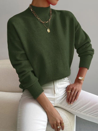 Women's Sage Green Roll-Neck Jumper — Soft Knit and Relaxed Fit