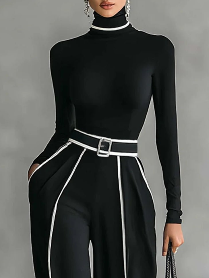 Koriora | Ensemble Milou – Ensemble Femme 2 Pièces Élégant | Col Roulé Ajusté & Pantalon Large Taille Haute
