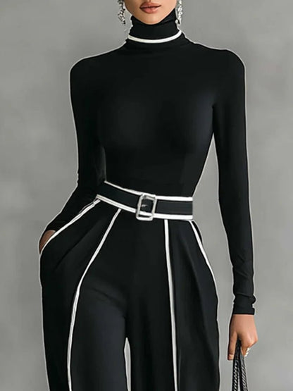 Koriora | Ensemble Milou – Ensemble Femme 2 Pièces Élégant | Col Roulé Ajusté & Pantalon Large Taille Haute