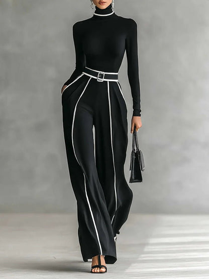 Koriora | Ensemble Milou – Ensemble Femme 2 Pièces Élégant | Col Roulé Ajusté & Pantalon Large Taille Haute